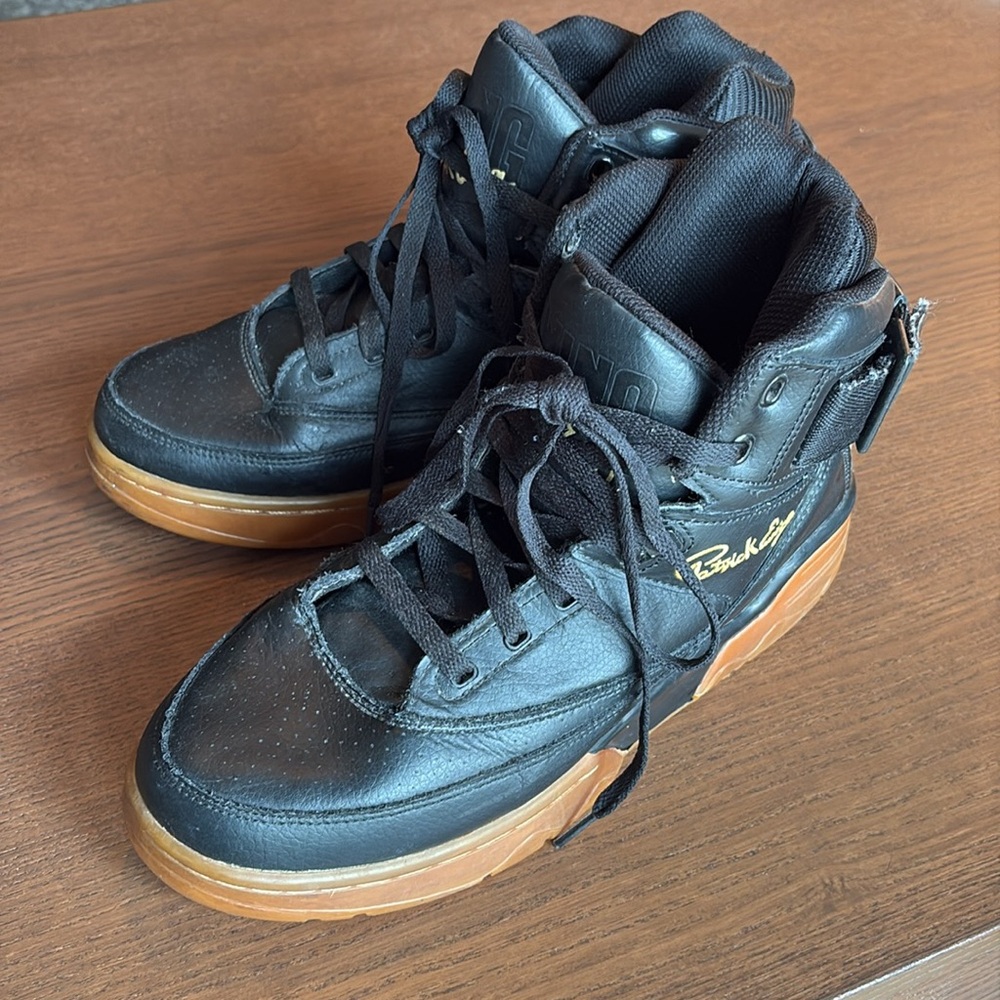 PATRICK EWING - 33 Hi Black Gold Gum Sole - size 10.5 US